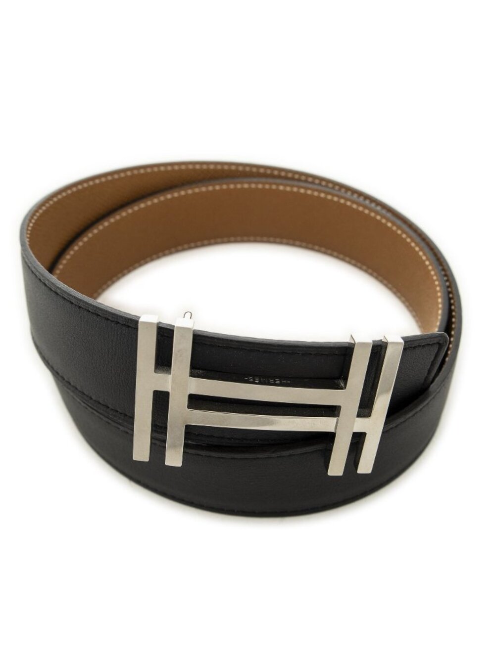 Hermes H Au Carre Reversible Belt Black Brown Leather